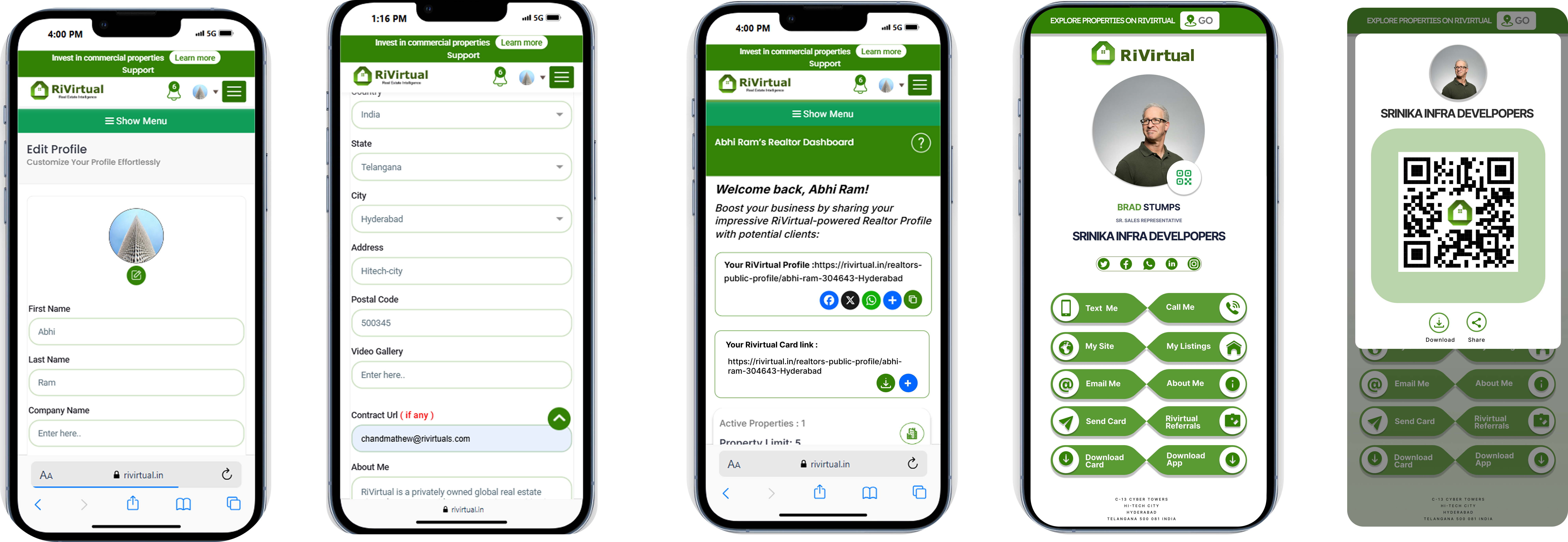 How the RiVirtual business card works — user flow from dashboard to shareable card