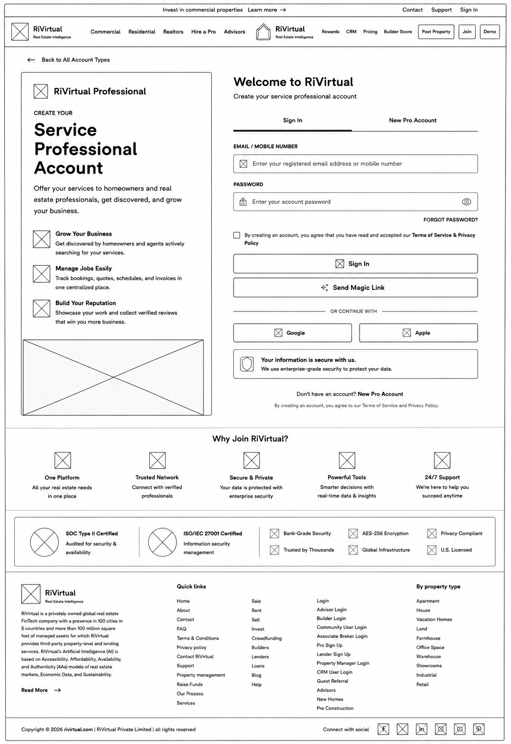 Login wireframe — sign in
