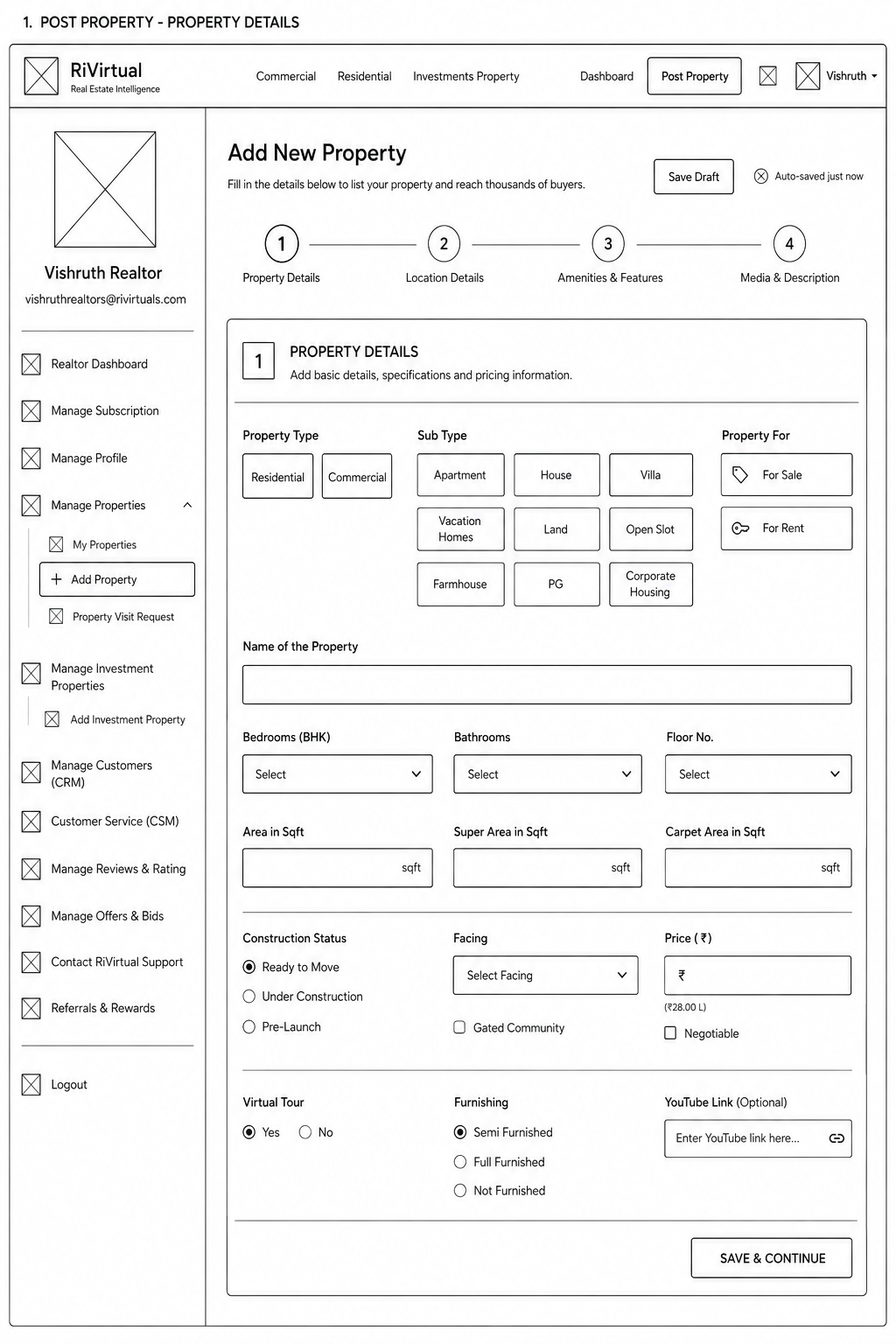 Low-fidelity wireframe — property details
