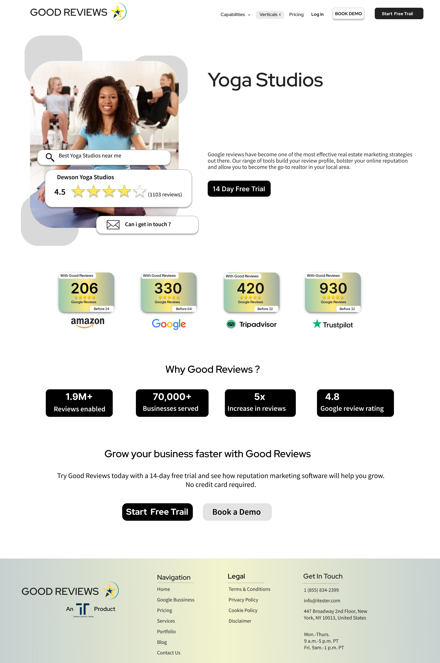 Yoga industry landing page