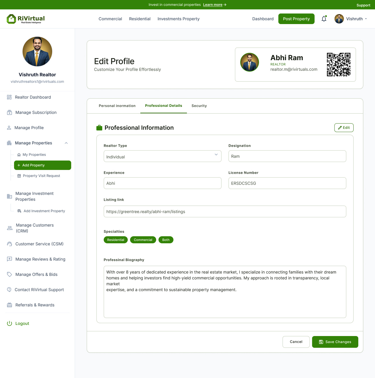 Edit profile revamp — professional details